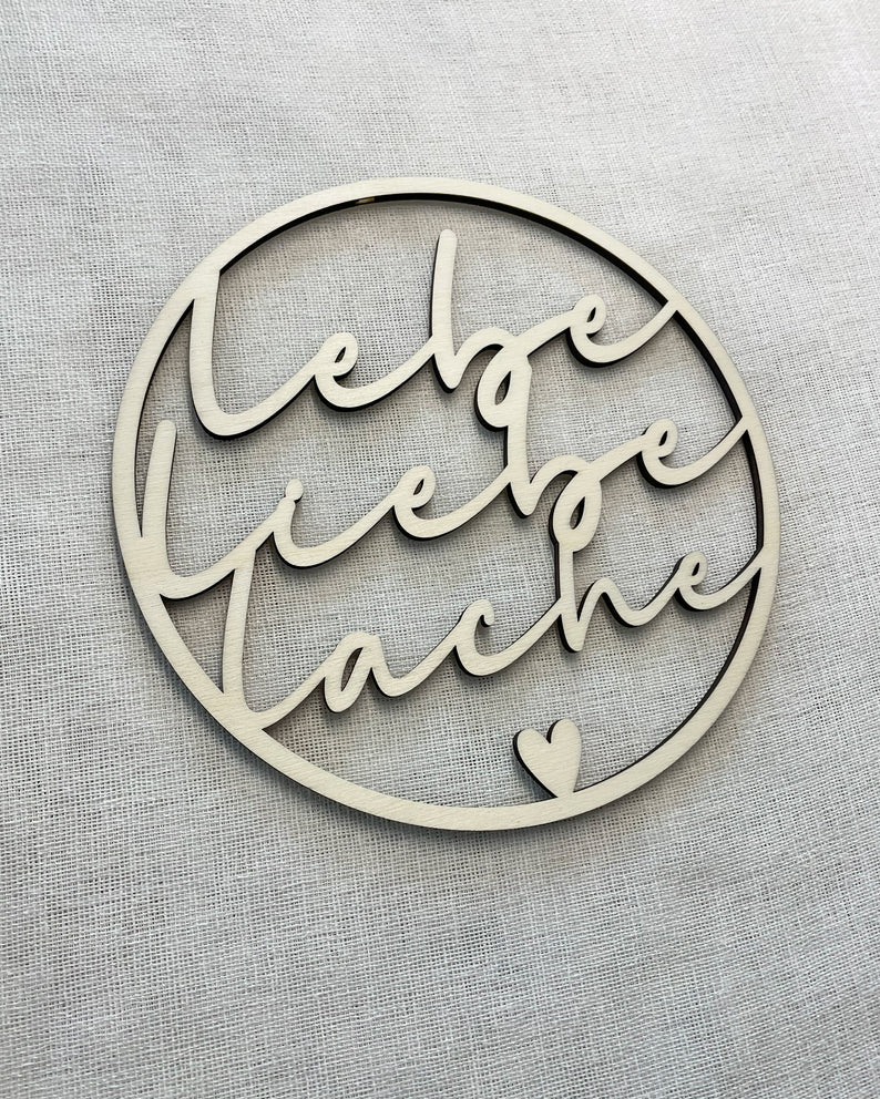 3D Loop lebe liebe lache | Holzkranz | Wanddeko